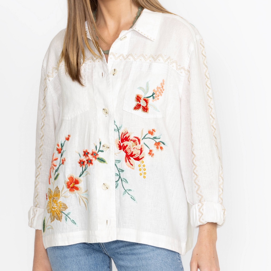 Johnny Was Relaxed Linen Jacket Andrean White - Xl